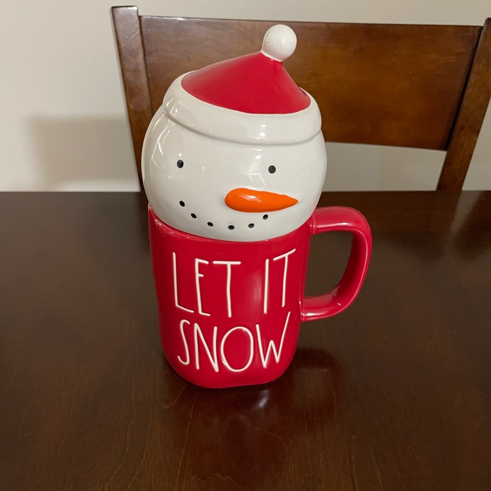 Rae Dunn Christmas “Let it Snow” Red Mug with Snowman Lid